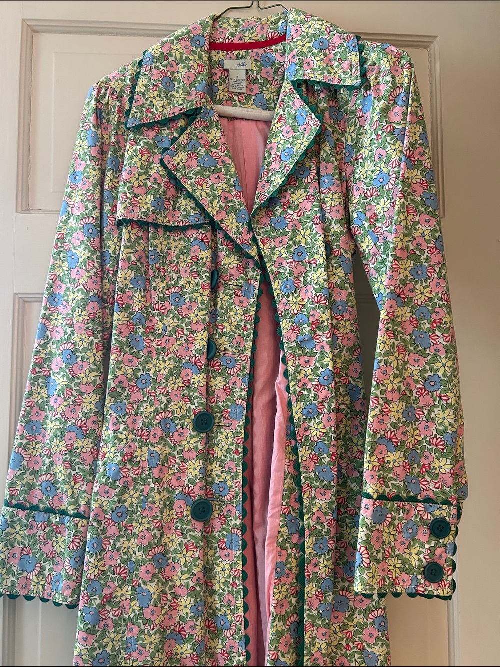 Odille Floral Trench Coat in Pink, Green & Blue from Anthropologie